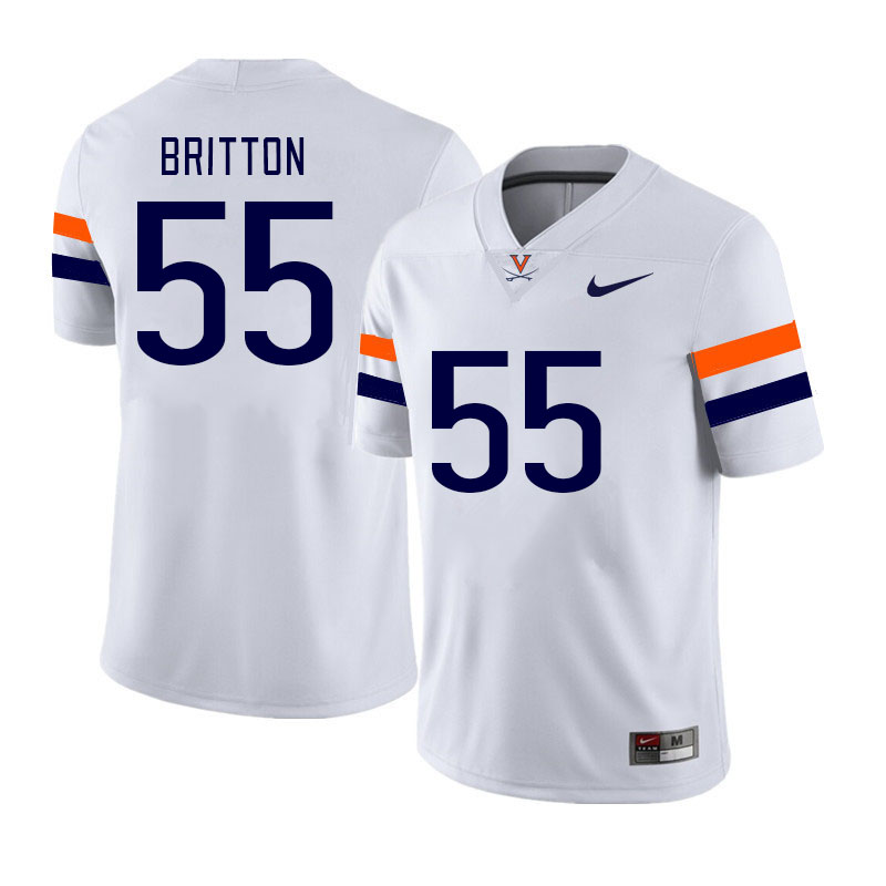 Men #55 Anthony Britton Virginia Cavaliers College Football Jerseys Stitched Sale-White